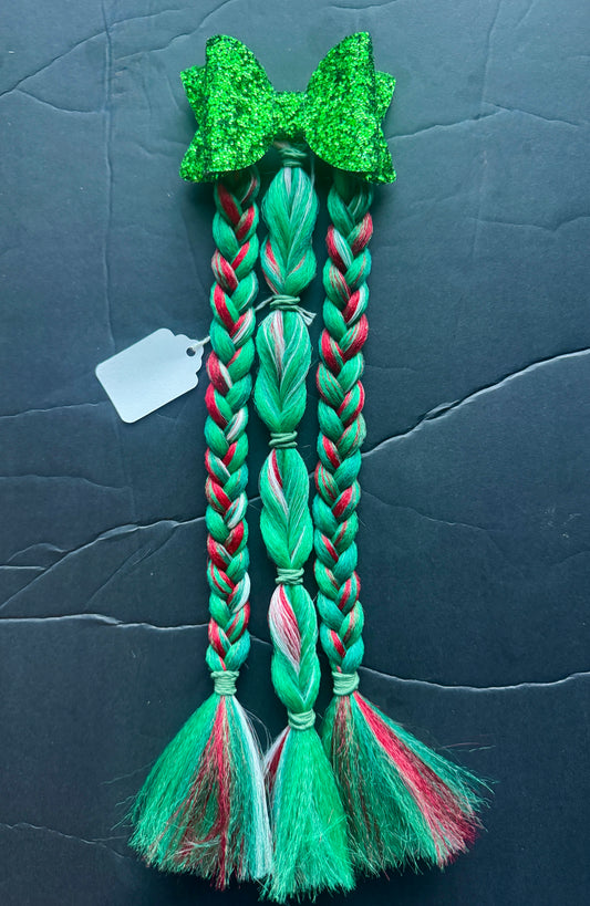 Ready to Ship Green Christmas Bow Braids