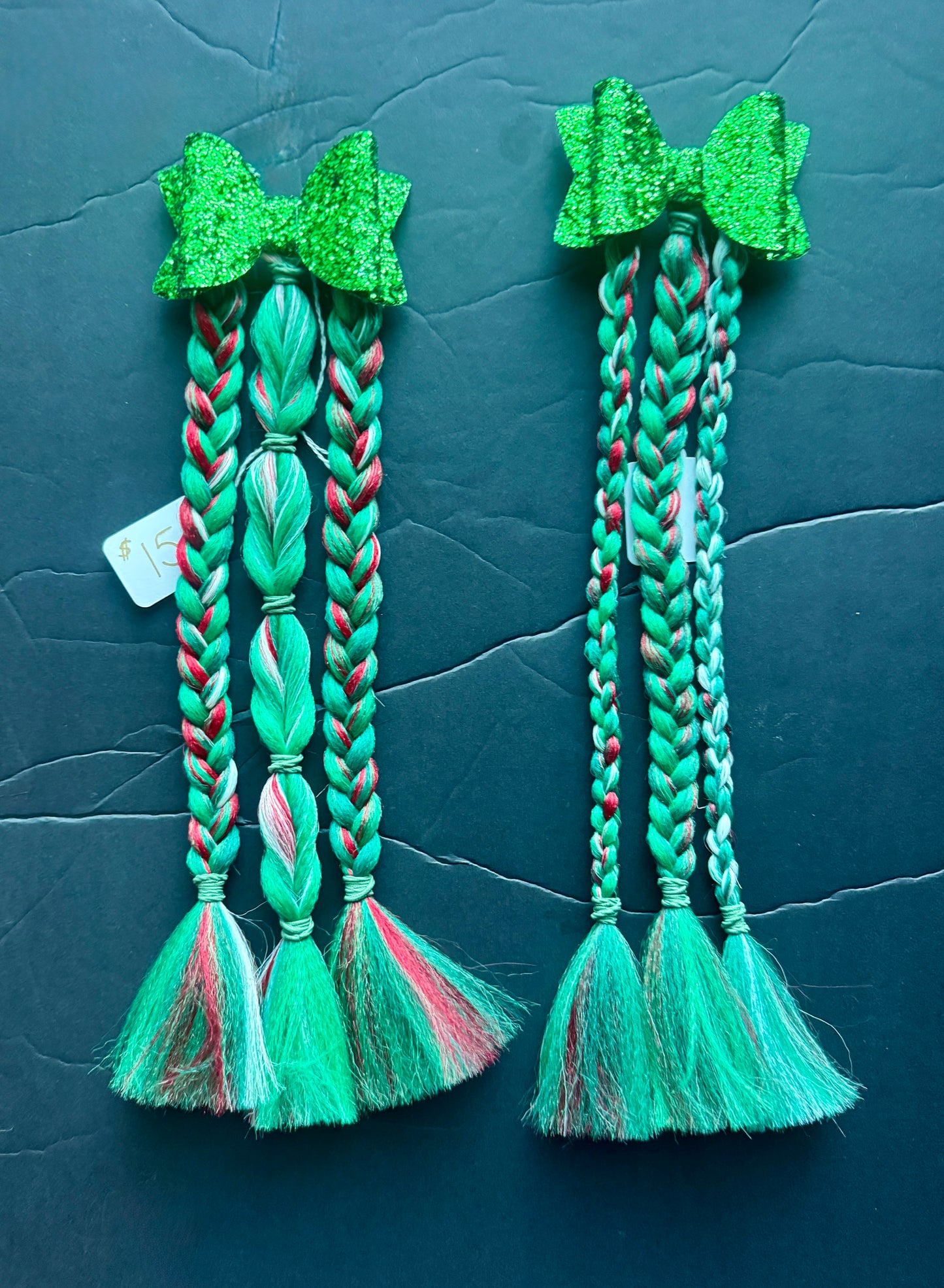 Ready to Ship Green Christmas Bow Braids